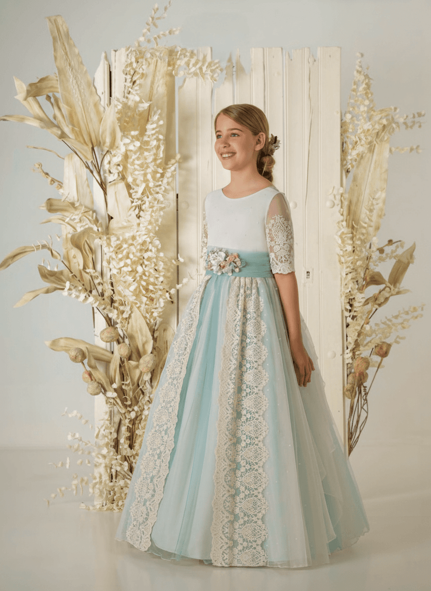 Vestido de comunión niña modelo A866 tul bordado | ANA LAY Sevilla