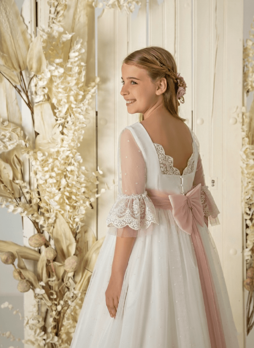 Vestido de comunión niña modelo A872 tul bordado | ANA LAY Sevilla
