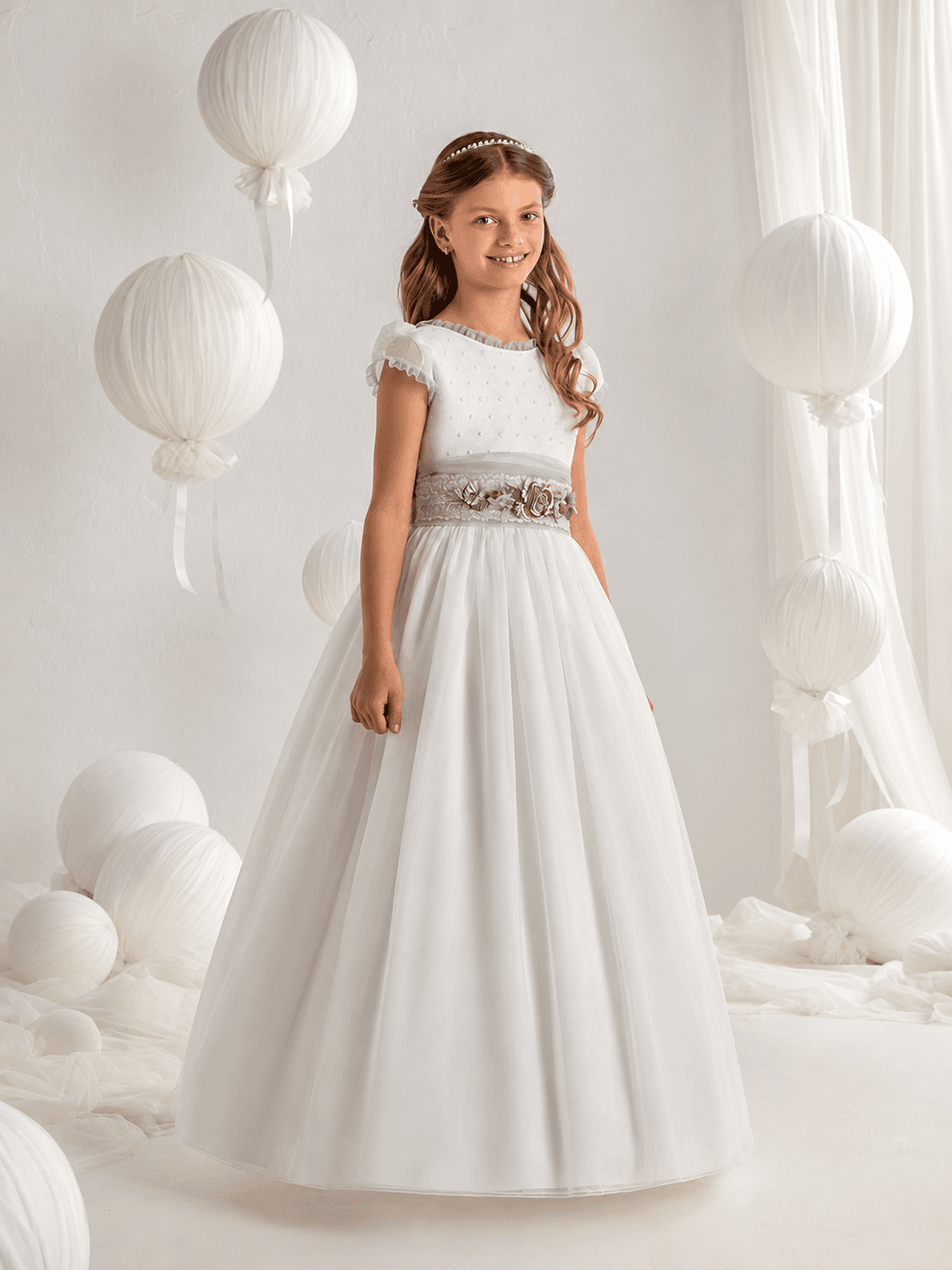 Vestido de Comunión Tul bodoques 7113