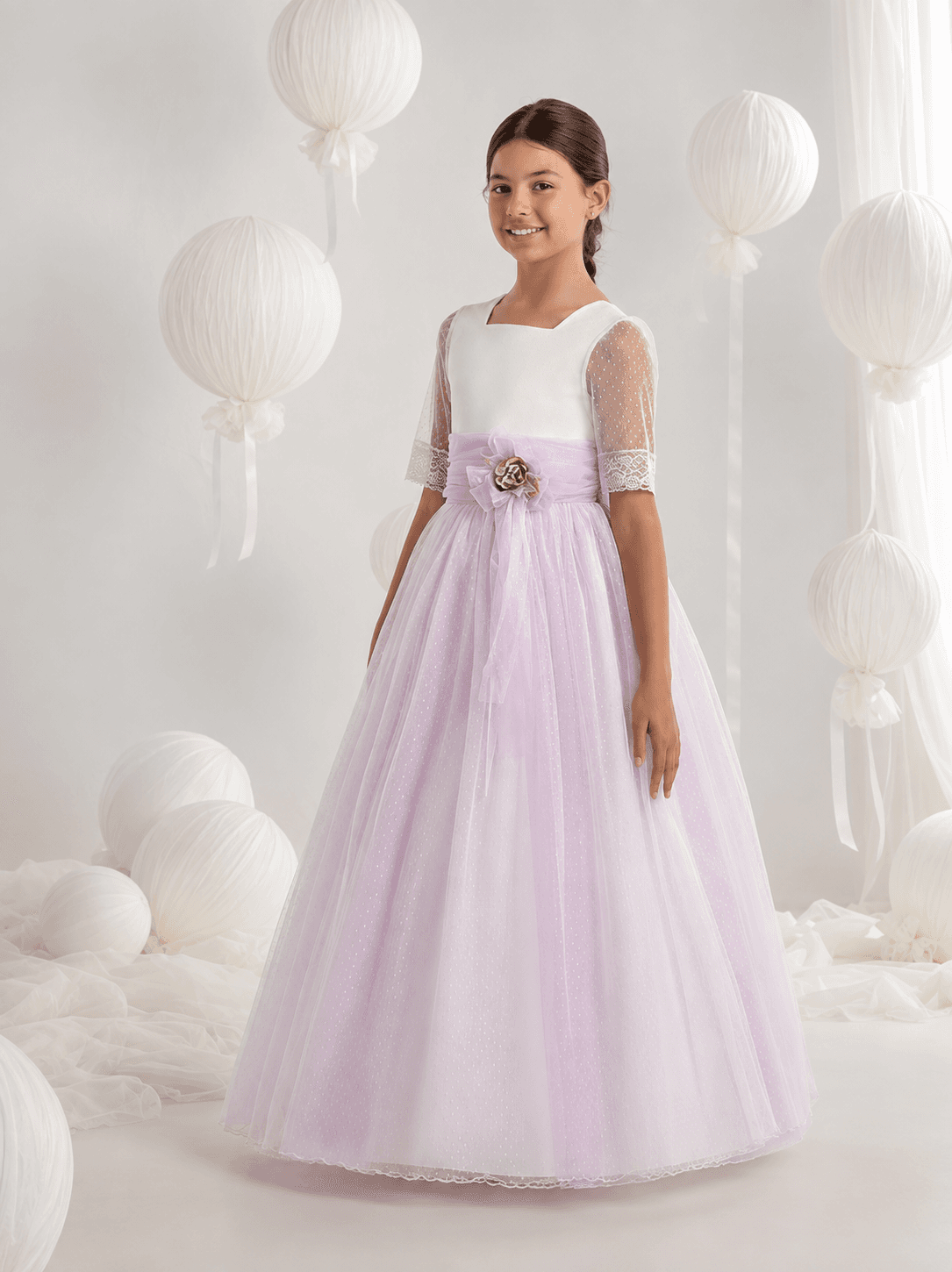 Vestido de Comunión de tul topos 7503
