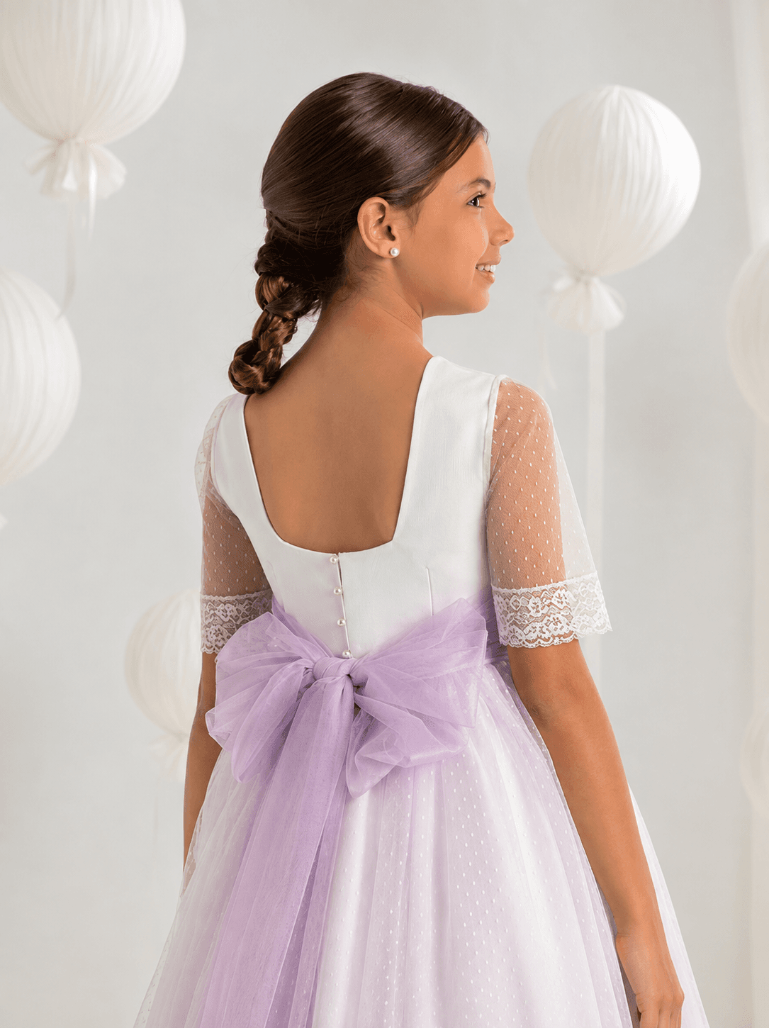 Vestido de Comunión de tul topos 7503