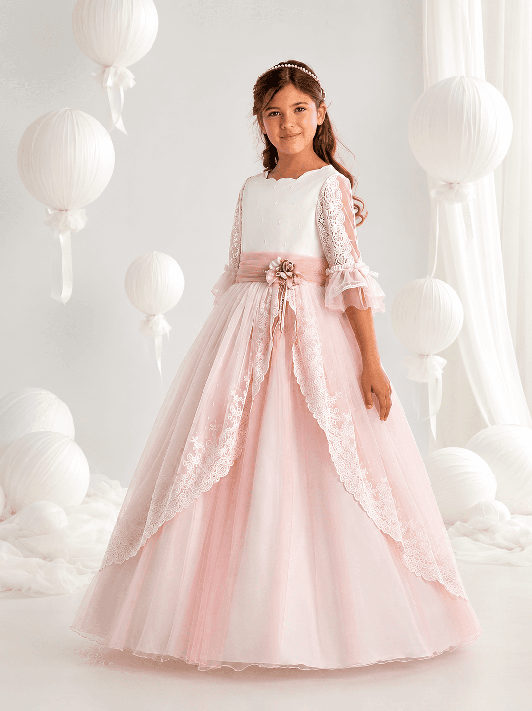 Vestido de Comunión de falda de doble capa 7603