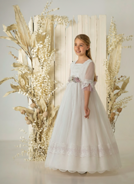 Vestido de comunión de tul topos A870